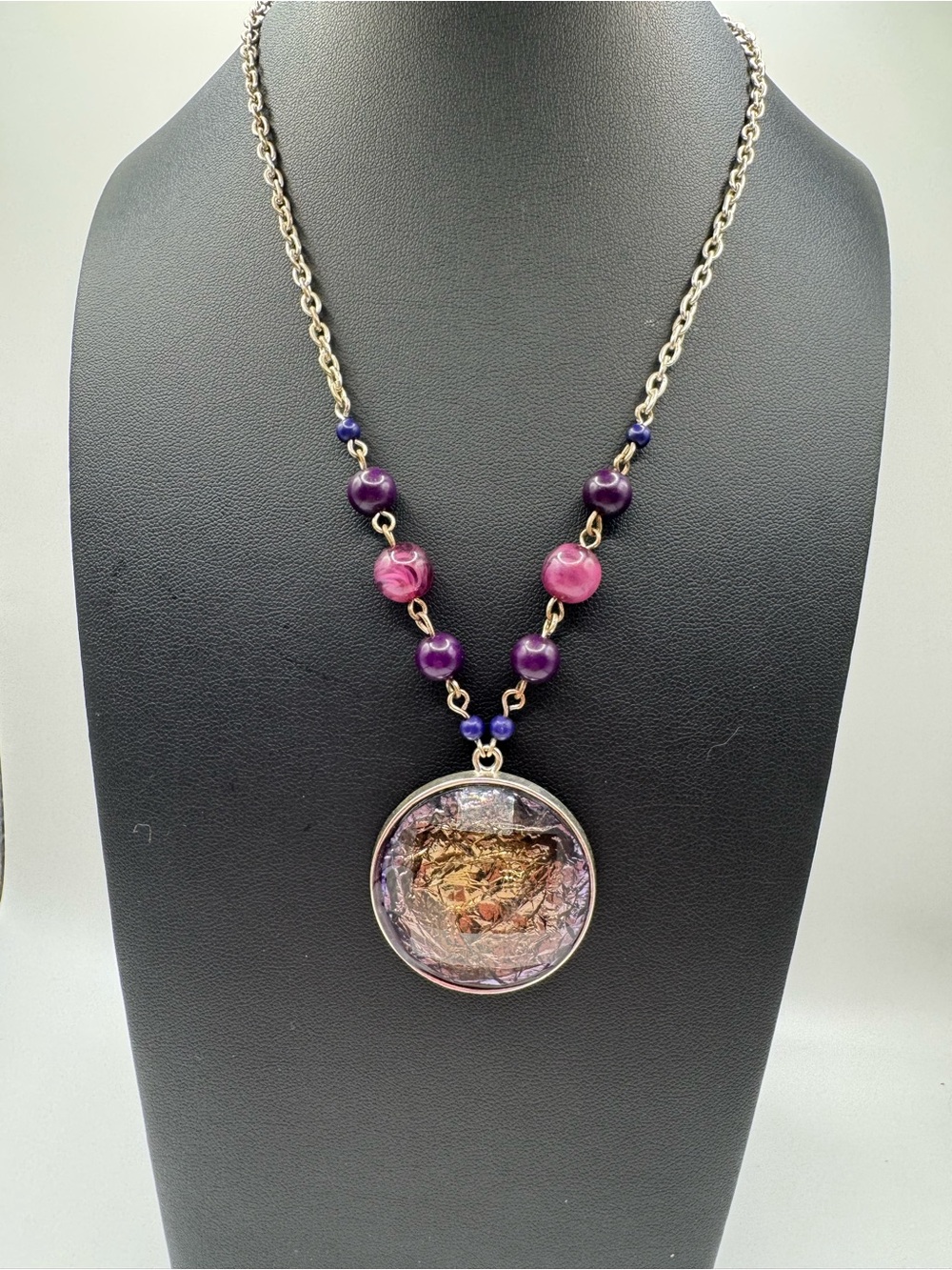 Vintage-style Purple Medallion Beaded Necklace